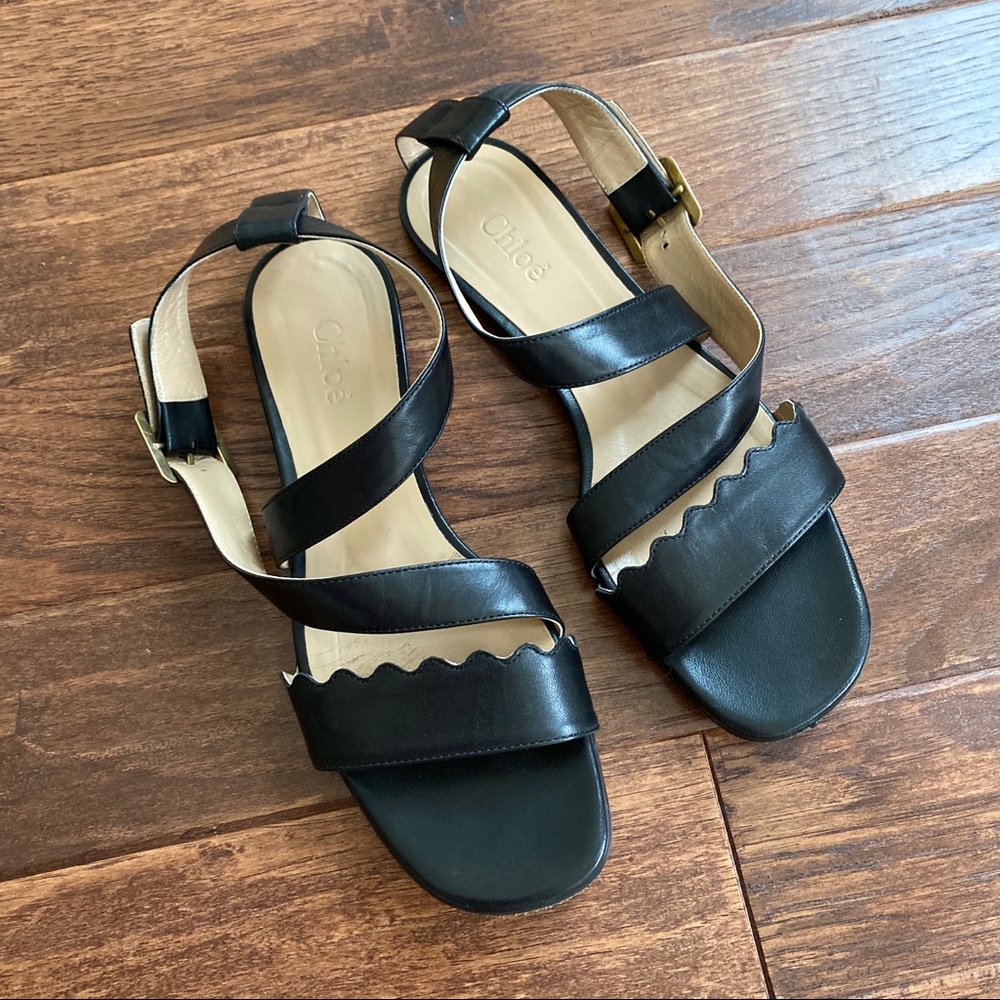 Chloe Scalloped Crisscross Leather Sandals